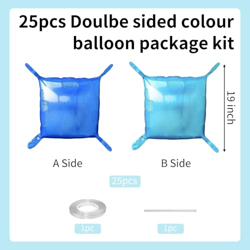 FEYG 25 Pack 19 Inch Navy Blue and Pearl Blue Double Sided Square Foil Balloons for Party Decor