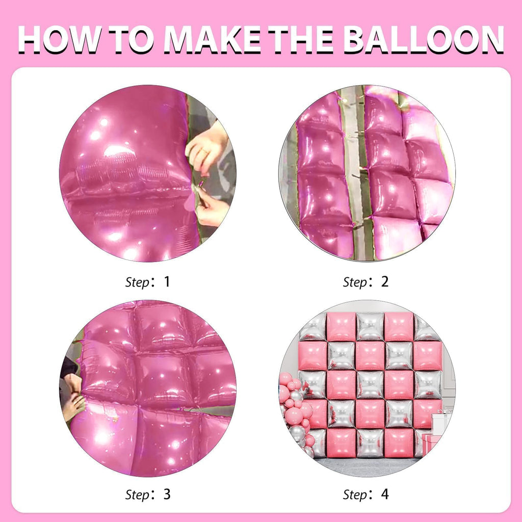 FEYG 25-Pack Pearl Pink and Silver Double-Sided Square Foil Balloons – 19 Inch Wall Arch Kit for Party Decor
