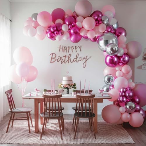 FEYG Pink and Silver Balloon Arch Kit - 120 Pastel Pink, Hot Pink, Silver & 4D Star Balloons for Princess Theme Parties, Baby Showers, Birthdays