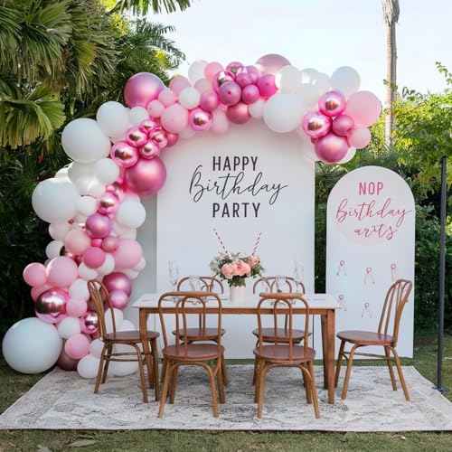 FEYG Pink and Silver Balloon Arch Kit - 120 Pastel Pink, Hot Pink, Silver & 4D Star Balloons for Princess Theme Parties, Baby Showers, Birthdays