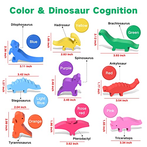FFTROC Wooden Dinosaur Stacking Toy - 9 Colorful Balancing Blocks for Toddlers Ages 2-4