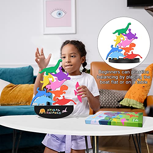 FFTROC Wooden Dinosaur Stacking Toy - 9 Colorful Balancing Blocks for Toddlers Ages 2-4