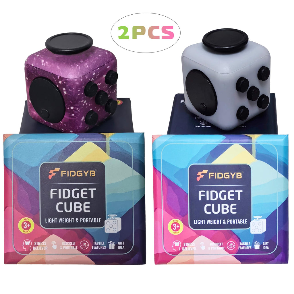 FIDGYB Cube Fidget Toy 2-Pack (Starry + LGB) – Quiet Sensory Stress Relief for Adults & Kids