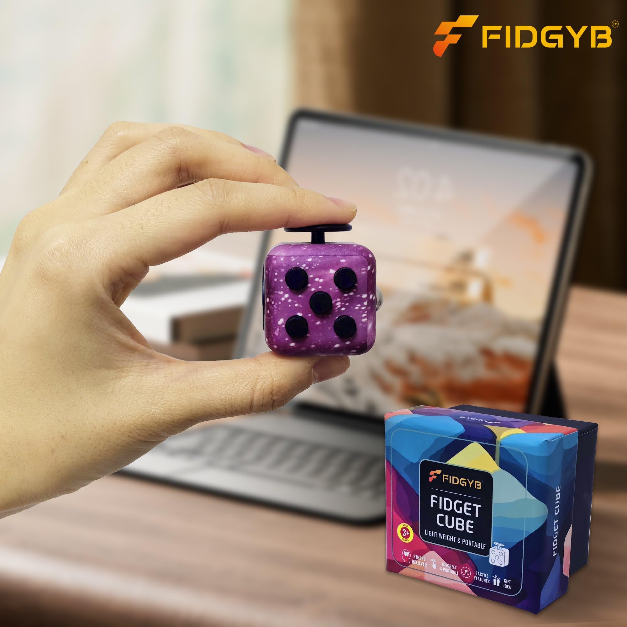 FIDGYB Cube Fidget Toy 2-Pack (Starry + LGB) – Quiet Sensory Stress Relief for Adults & Kids