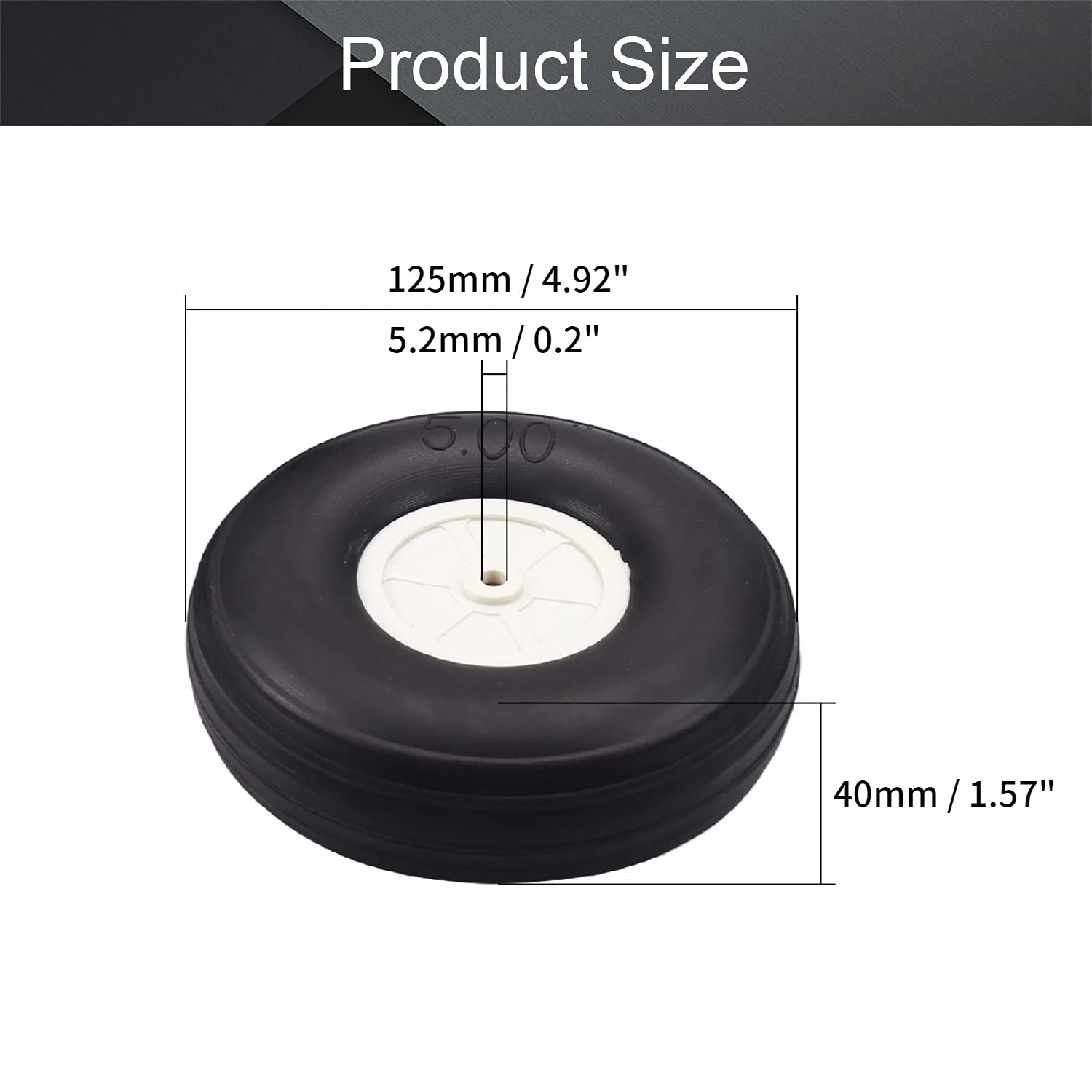 Fielect 5-Inch RC Airplane Wheels with PU Sponge Tires and Plastic Hubs, 2-Pack
