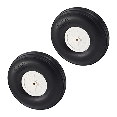 Fielect 5-Inch RC Airplane Wheels with PU Sponge Tires and Plastic Hubs, 2-Pack