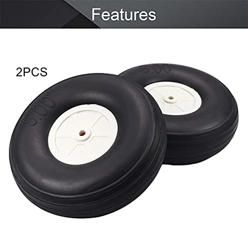Fielect 5-Inch RC Airplane Wheels with PU Sponge Tires and Plastic Hubs, 2-Pack