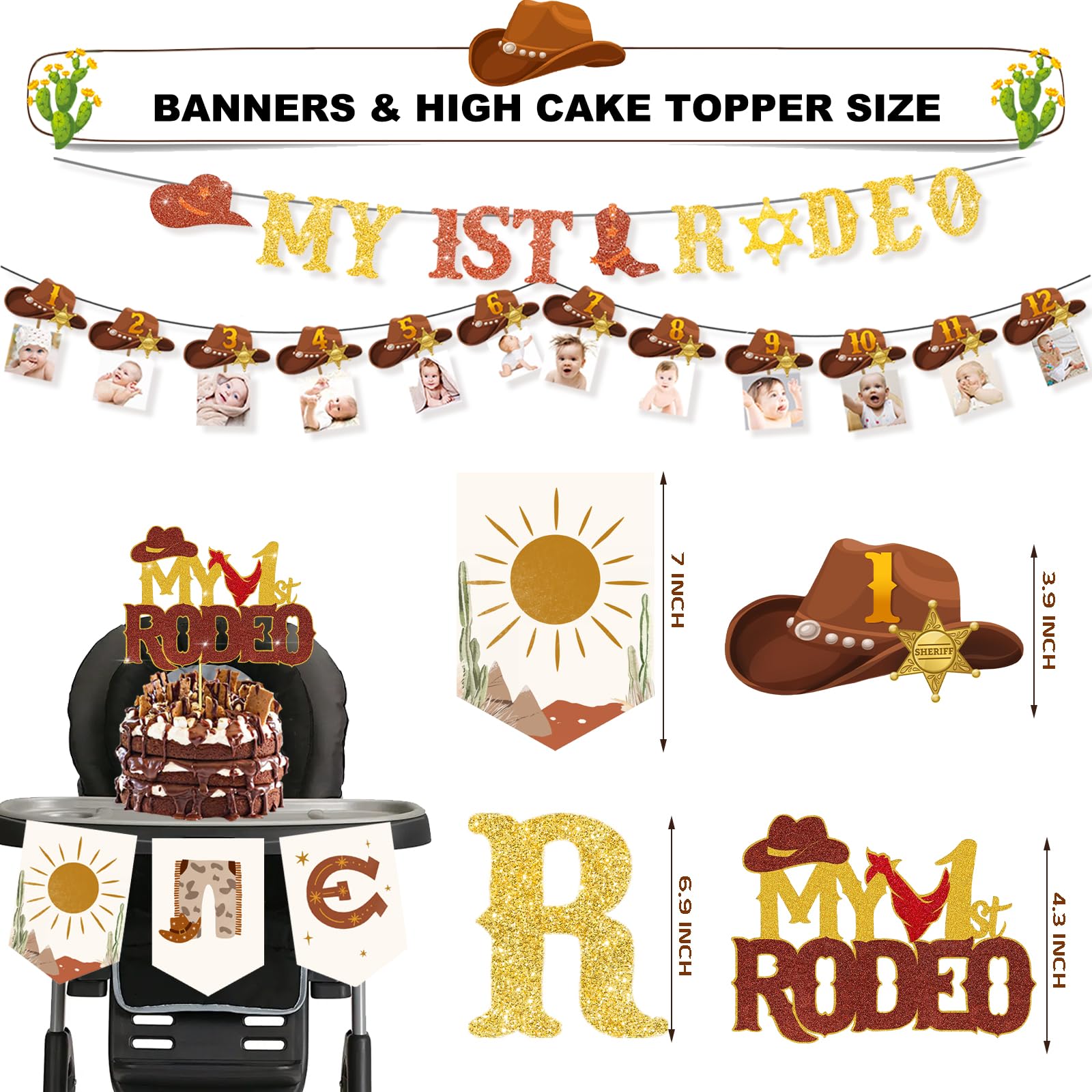 Fiesec My First Rodeo Boy's 1st Birthday Decorations Kit – 99 Pieces Cowboy Party Set with Balloons, Banners, Cake Topper