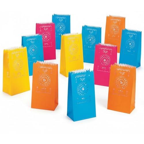 Fiesta Luminary Bags - 12 Pack, Paper, Cinco de Mayo & Day of the Dead Decor