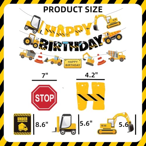 FIGEPO 14-Piece Construction Birthday Party Decoration Set – Banners, Garlands, Truck Cutouts & Traffic Signs