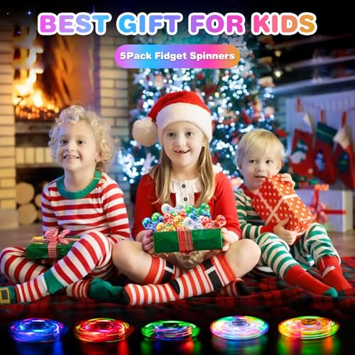 FIGROL 5-Pack Light Up Fidget Spinners – Glow in the Dark LED Toys for Kids, Party Favors & Classroom Prizes