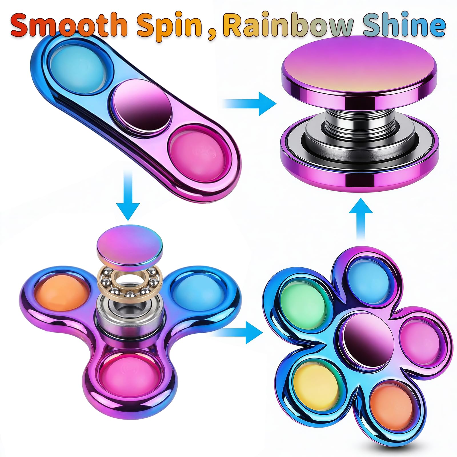 Figrol Fidget Spinner 3 Pack – Pop Fidget Toys for Stress Relief and Focus