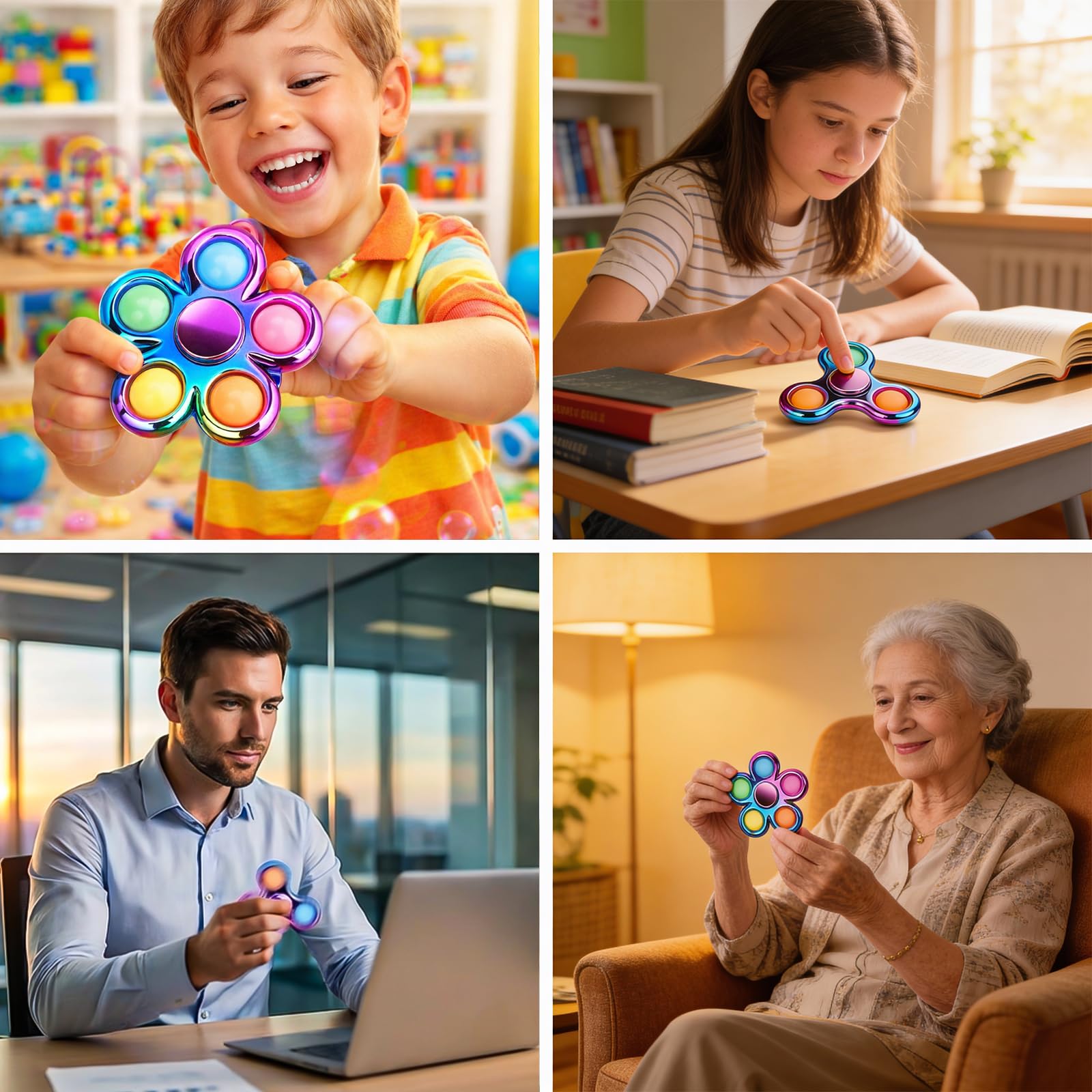 Figrol Fidget Spinner 3 Pack – Pop Fidget Toys for Stress Relief and Focus