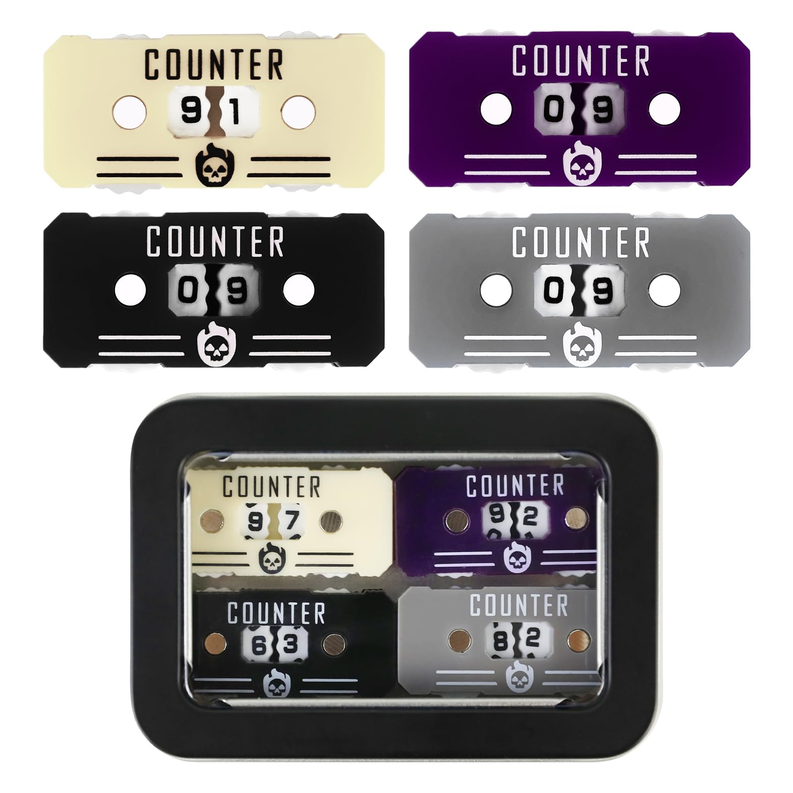 FIGURESLAB 4-Pack Twin Digit Life Counter for MTG with Metal Box – Acrylic Health Tracker for Card Games