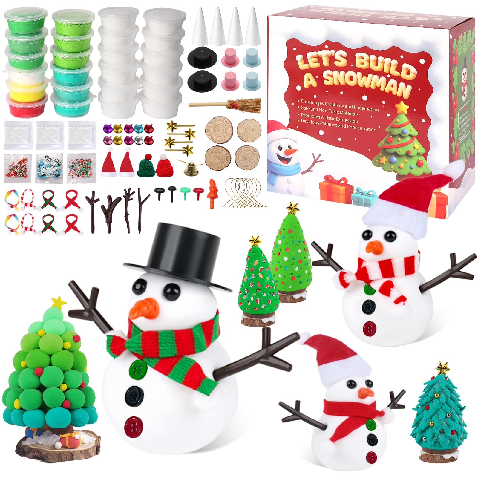 FIIOEOY 24-Pack Christmas Clay Kit: Build a Snowman & Decorate a Tree - Air Dry Clay Craft Set for Kids Ages 3+