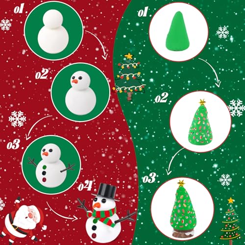 FIIOEOY 24-Pack Christmas Clay Kit: Build a Snowman & Decorate a Tree - Air Dry Clay Craft Set for Kids Ages 3+