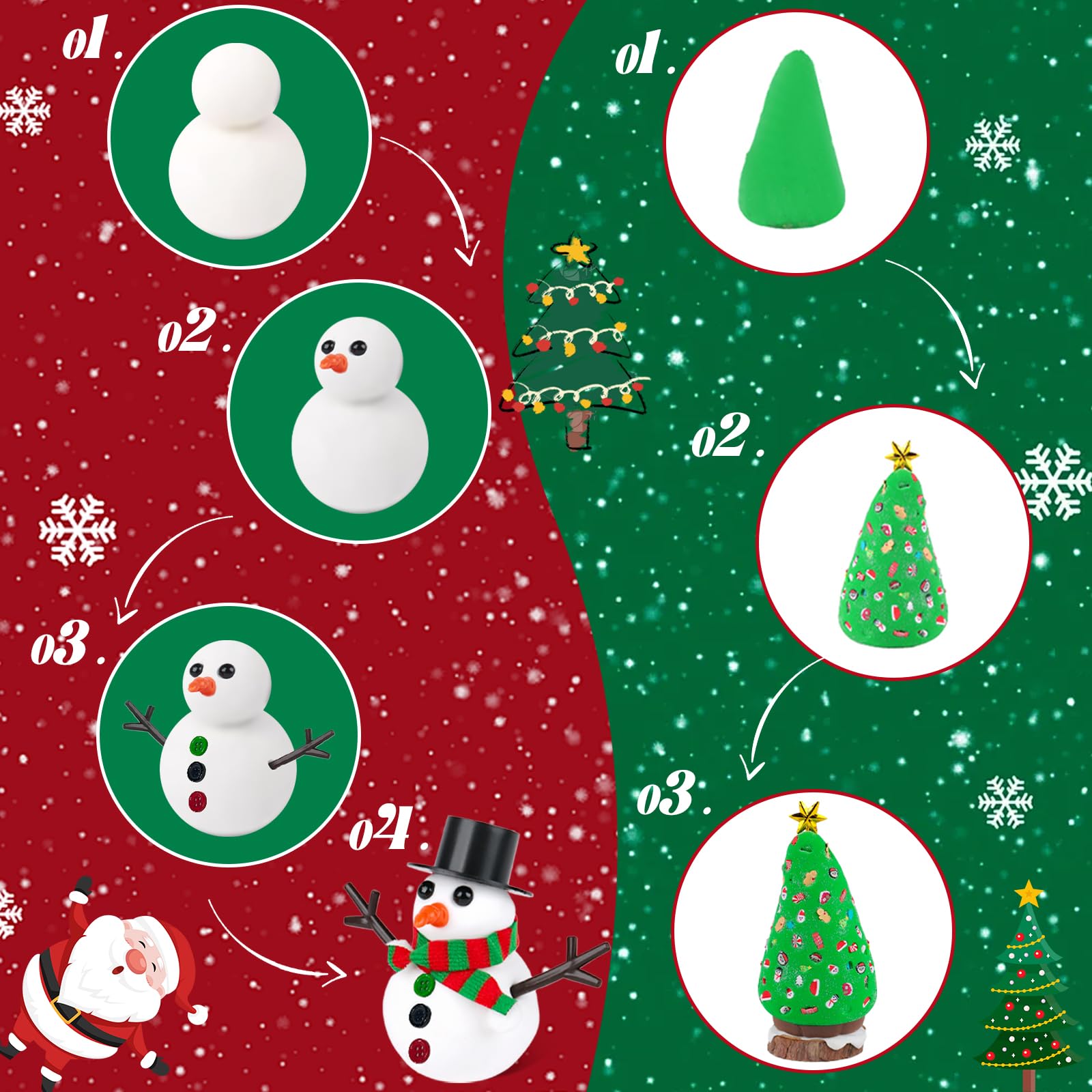 FIIOEOY 24-Pack Christmas Clay Kit: Build a Snowman & Decorate a Tree - Air Dry Clay Craft Set for Kids Ages 3+