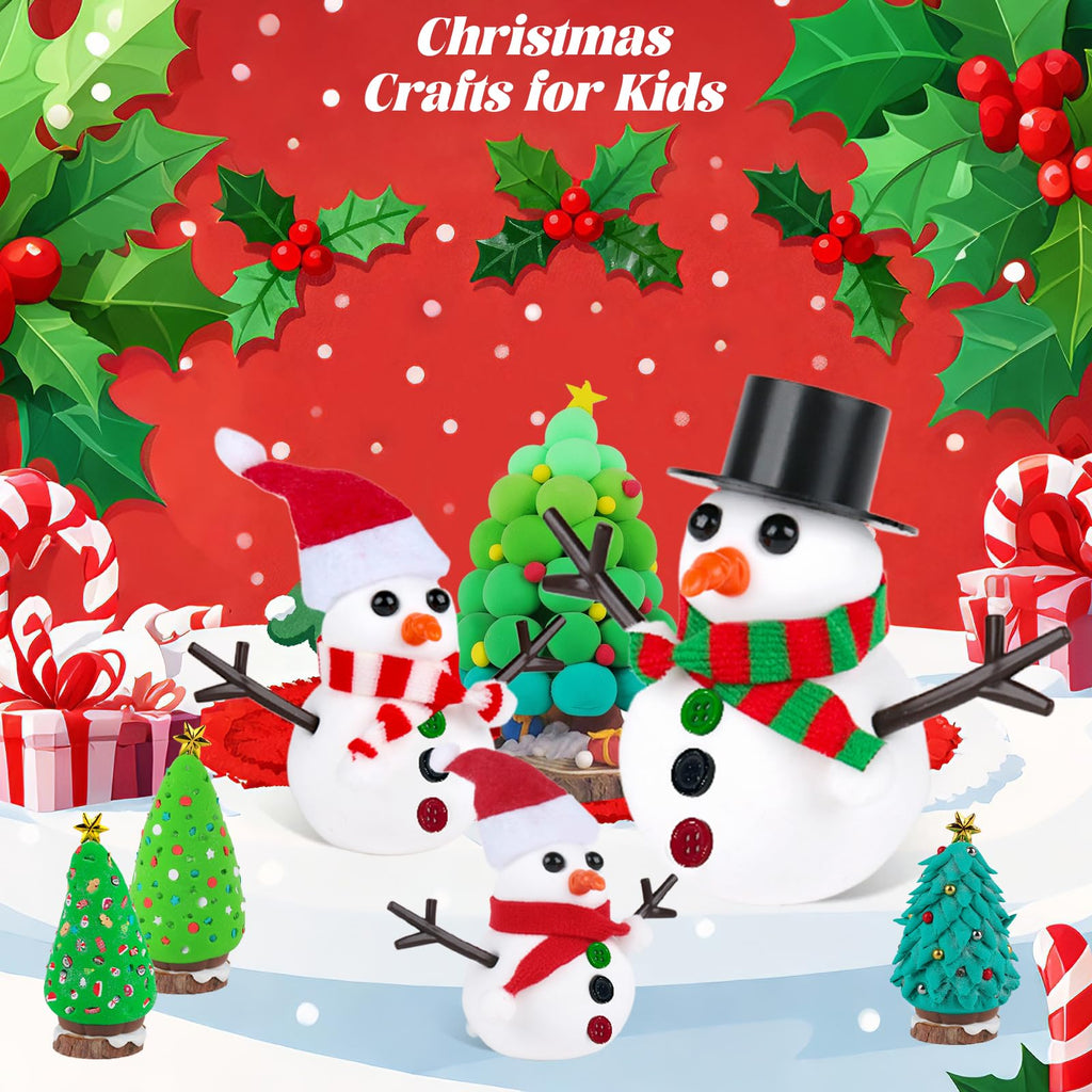 FIIOEOY 24-Pack Christmas Clay Kit: Build a Snowman & Decorate a Tree - Air Dry Clay Craft Set for Kids Ages 3+