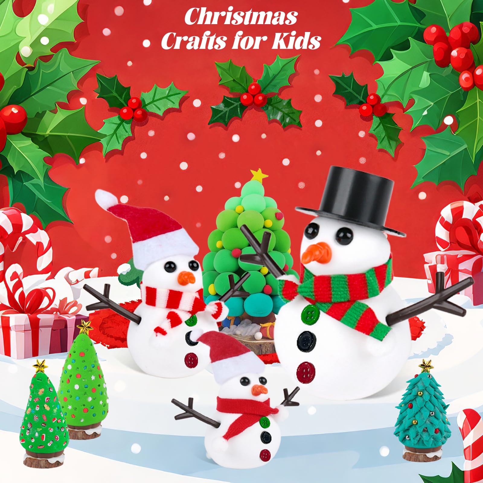 FIIOEOY 24-Pack Christmas Clay Kit: Build a Snowman & Decorate a Tree - Air Dry Clay Craft Set for Kids Ages 3+