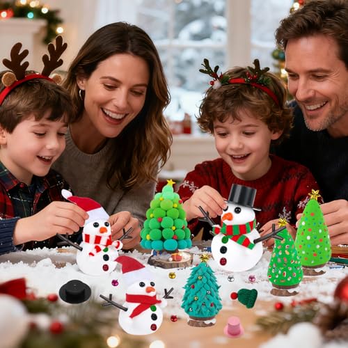 FIIOEOY 24-Pack Christmas Clay Kit: Build a Snowman & Decorate a Tree - Air Dry Clay Craft Set for Kids Ages 3+