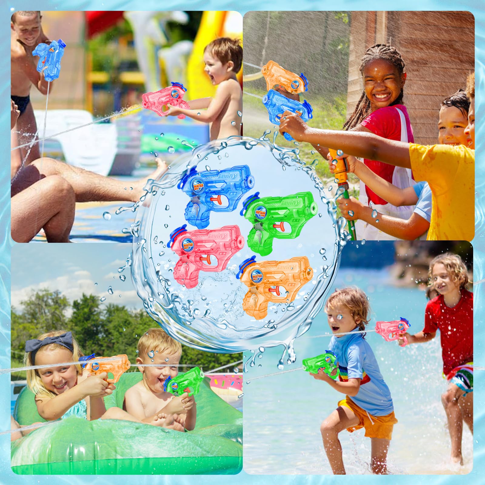 Fikamd 4-Pack Mini Water Guns for Kids – 6.8 oz Capacity, 20-23ft Range, Safe ABS Plastic