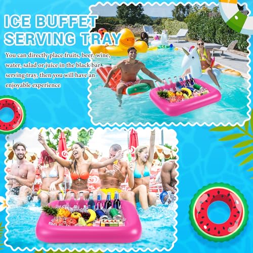 FillTouch Rectangular Inflatable Pool Drink Holder – Pink, Large, with Built-In Tray