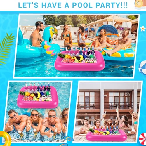 FillTouch Rectangular Inflatable Pool Drink Holder – Pink, Large, with Built-In Tray