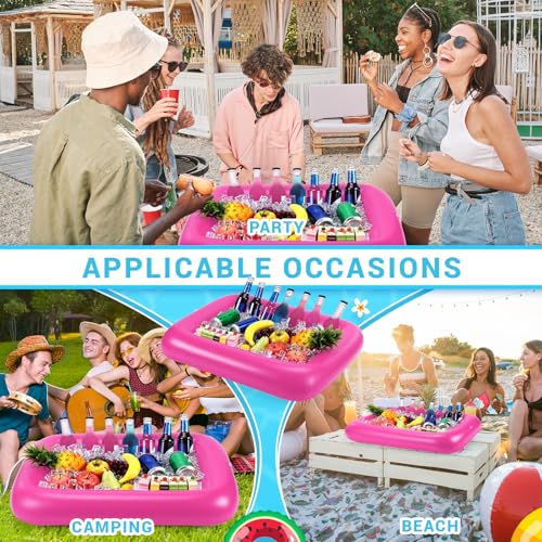 FillTouch Rectangular Inflatable Pool Drink Holder – Pink, Large, with Built-In Tray