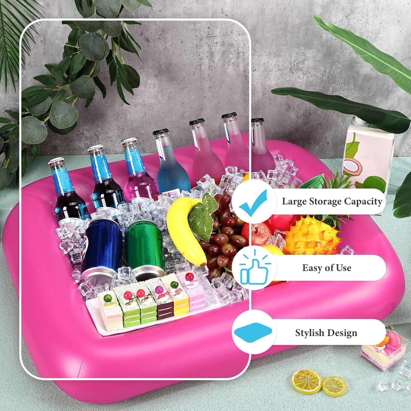 FillTouch Rectangular Inflatable Pool Drink Holder – Pink, Large, with Built-In Tray