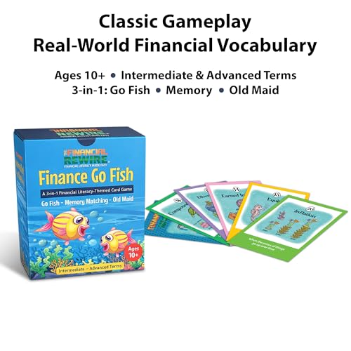 Finance Go Fish: 3 Financial Literacy Card Games for Kids (Ages 10+) – Go Fish, Memory, Old Maid with 28 Money Terms, Definitions & Artwork