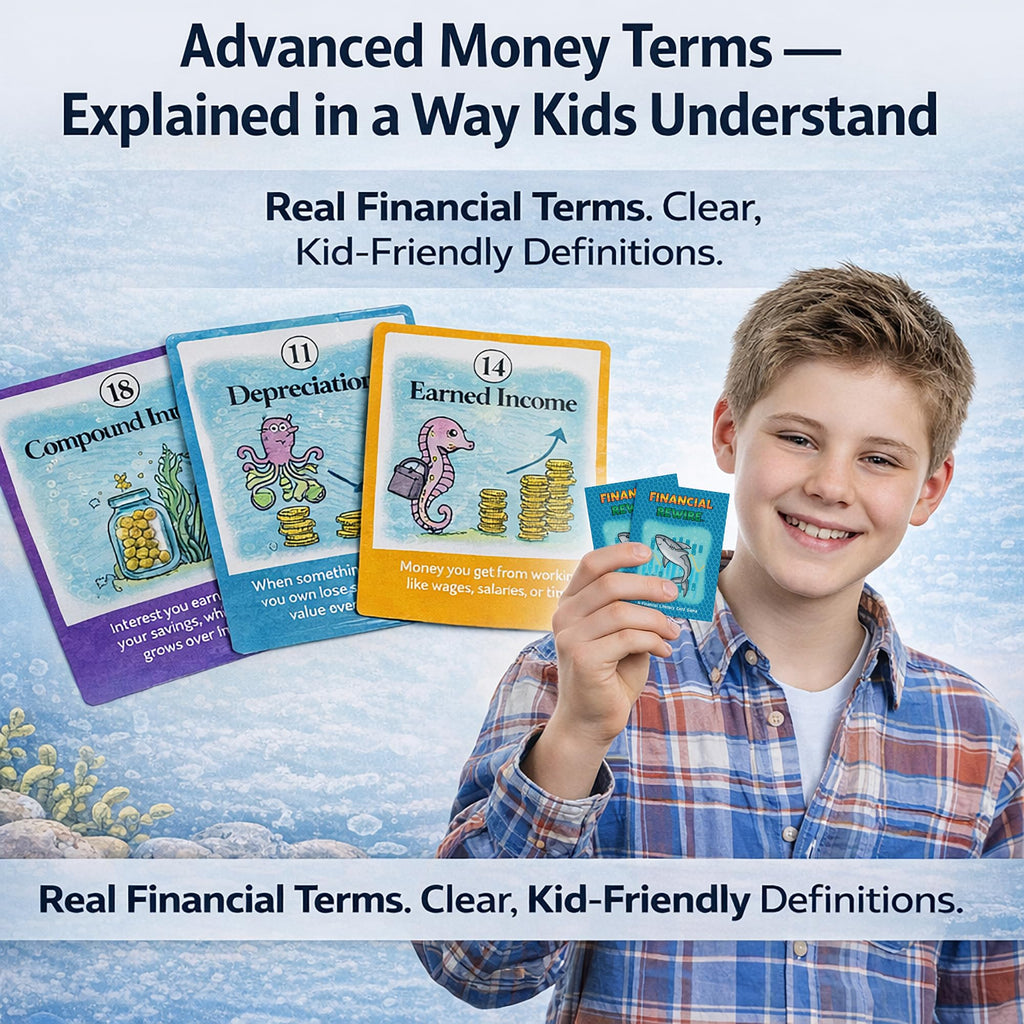 Finance Go Fish: 3 Financial Literacy Card Games for Kids (Ages 10+) – Go Fish, Memory, Old Maid with 28 Money Terms, Definitions & Artwork