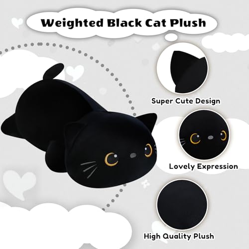 Finebee Weighted Black Cat Plush – Soft, Cute, 9.8 Inches, 0.8 lbs – Great Gift for Kids & Adults