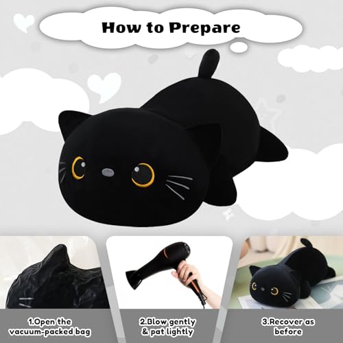 Finebee Weighted Black Cat Plush – Soft, Cute, 9.8 Inches, 0.8 lbs – Great Gift for Kids & Adults
