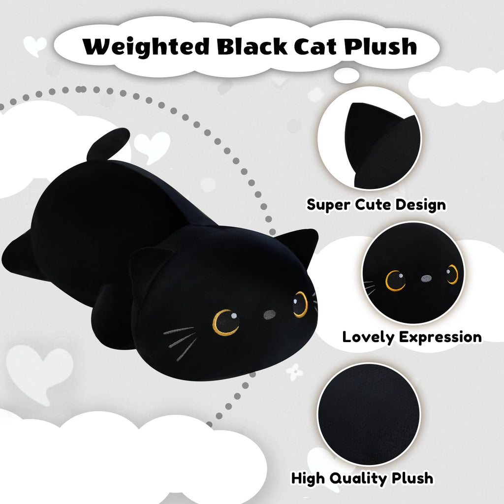 Finebee Weighted Black Cat Plush – Soft, Cute, 9.8 Inches, 0.8 lbs – Great Gift for Kids & Adults