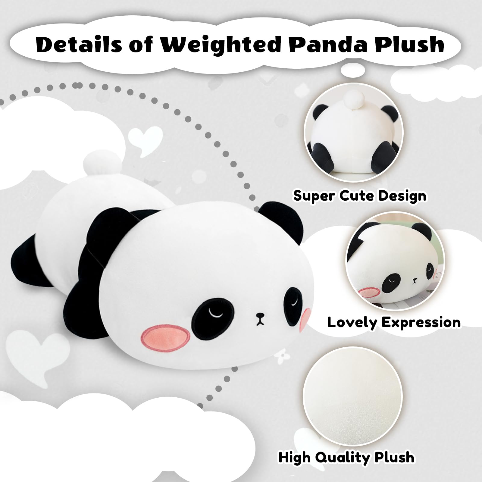 Finebee Weighted Panda Stuffed Animal 9.8 Inch - Soft Comfort Plush Toy for Kids and Adults