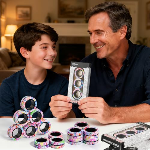 Finger Rock Magnetic Fidget Rings - 3 Pack Stress Relief Spinner Rings for Anxiety, ADHD Focus, and Calming - Smooth Plastic, Portable, Ages 8+