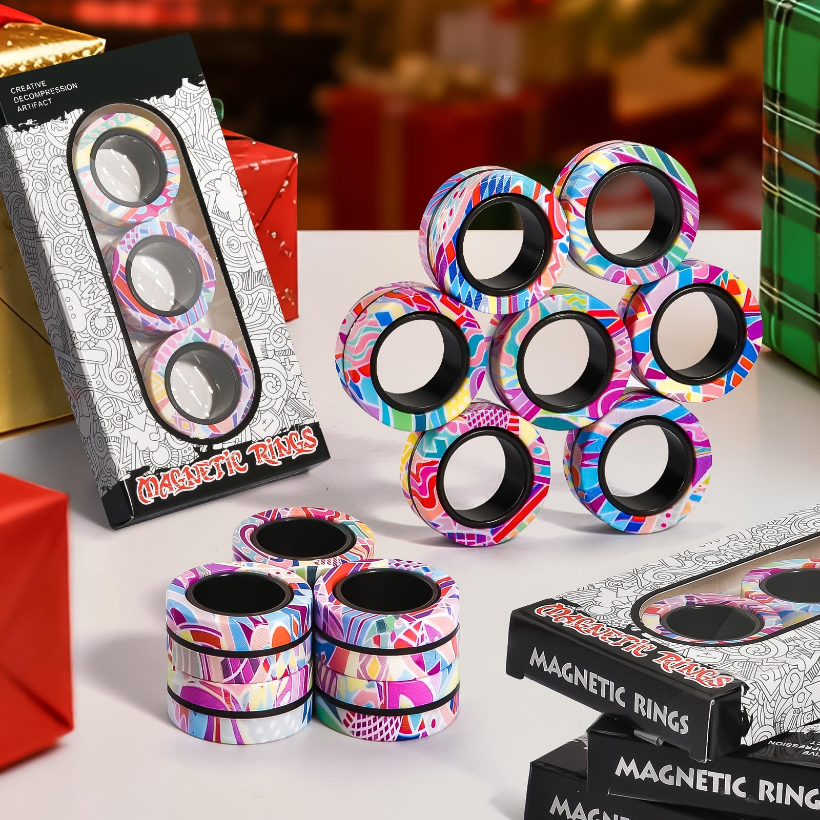 Finger Rock Magnetic Fidget Rings - 3 Pack Stress Relief Spinner Rings for Anxiety, ADHD Focus, and Calming - Smooth Plastic, Portable, Ages 8+