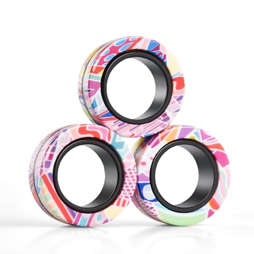 Finger Rock Magnetic Fidget Rings - 3 Pack Stress Relief Spinner Rings for Anxiety, ADHD Focus, and Calming - Smooth Plastic, Portable, Ages 8+