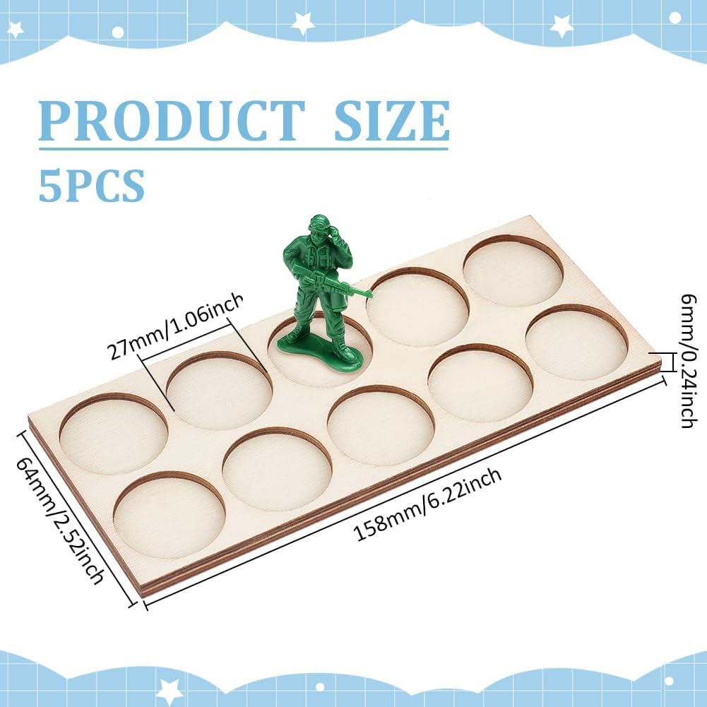 FINGERINSPIRE 5 Pack 10-Hole War Unit Tray for 25mm Bases – Wooden Rectangle Formation Movement Trays