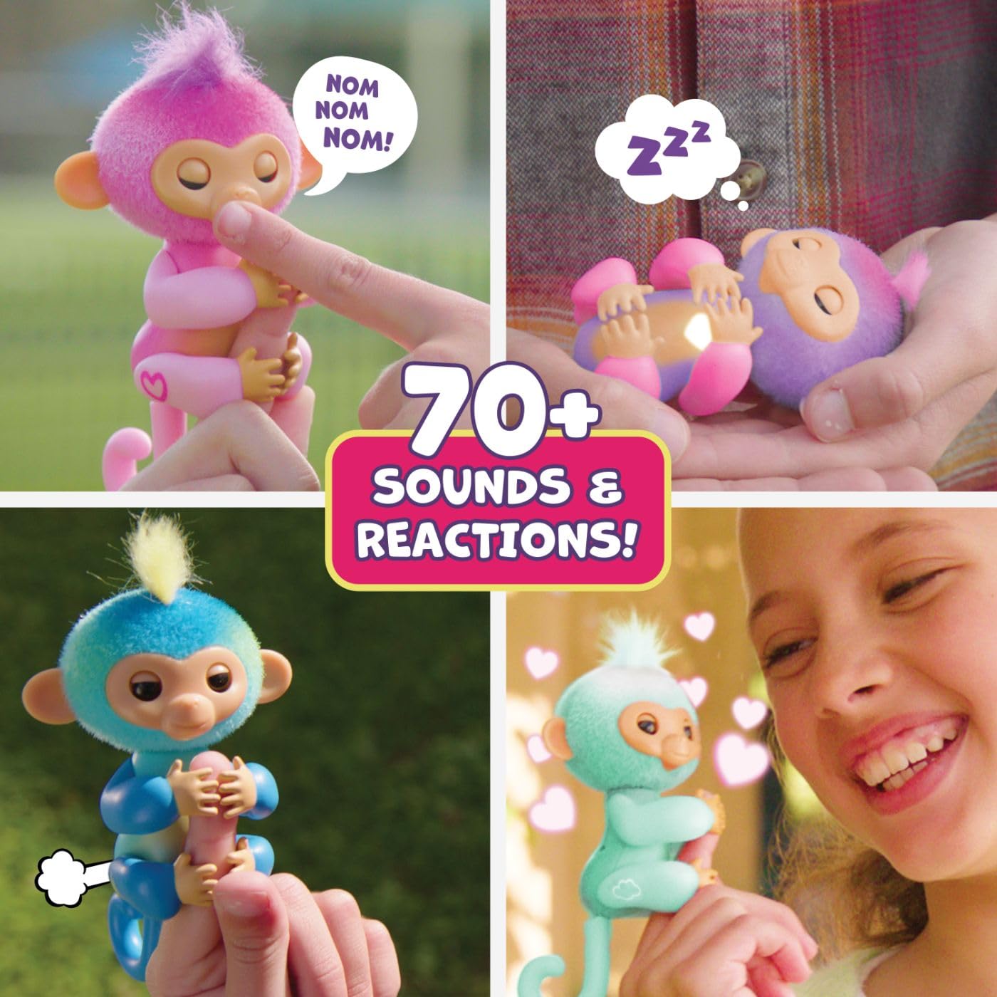 Fingerlings Harmony Interactive Baby Monkey – Pink, 70+ Sounds, Touch Sensors, Soft Fur