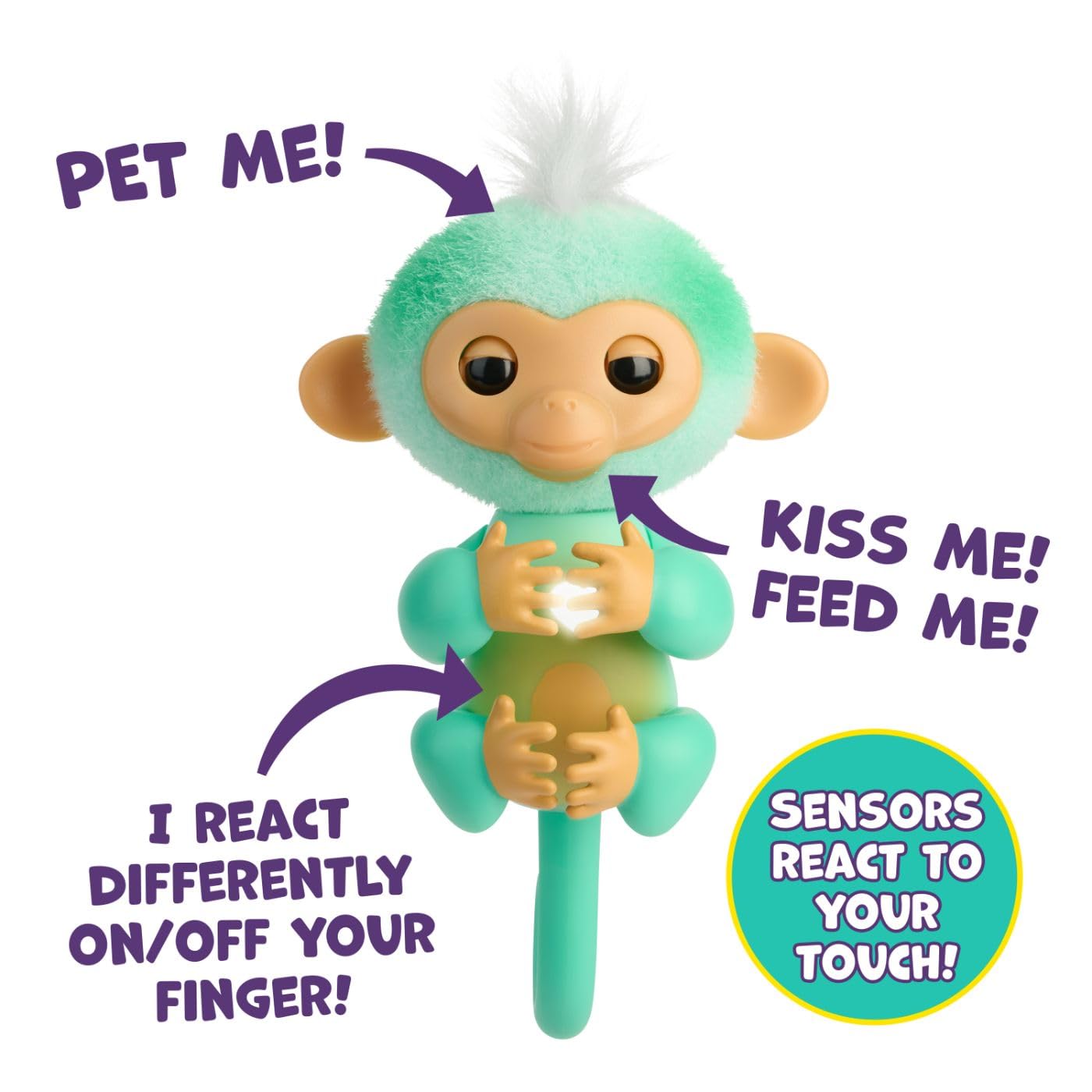 Fingerlings Interactive Baby Monkey Ava (Teal) – 70+ Sounds & Reactions, Touch Sensor Toy for Kids 5+