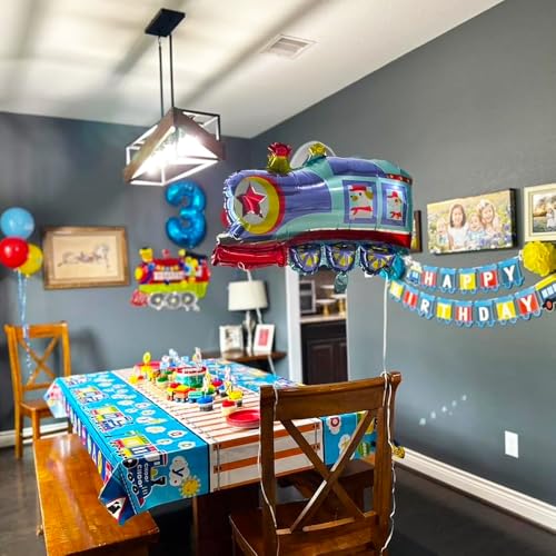 Finypa 3rd Birthday Train Party Decorations for Boys – Foil Balloons, Banner, Cake Toppers