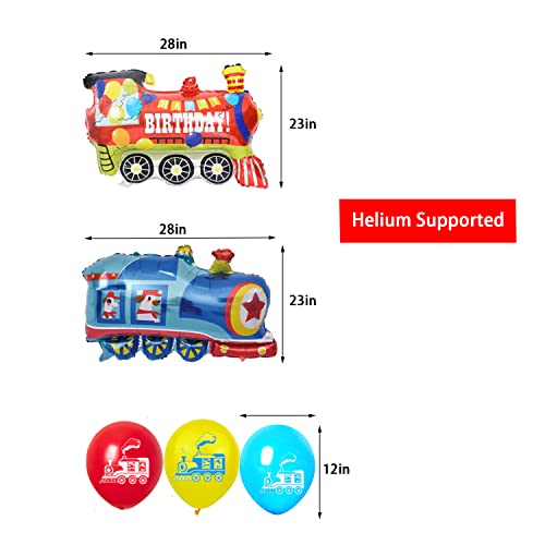 Finypa Train Birthday Decoration Set for 4-Year-Old - Number 4 Foil Balloon, Banner, Latex Balloons, Cake Topper, Railroad Theme