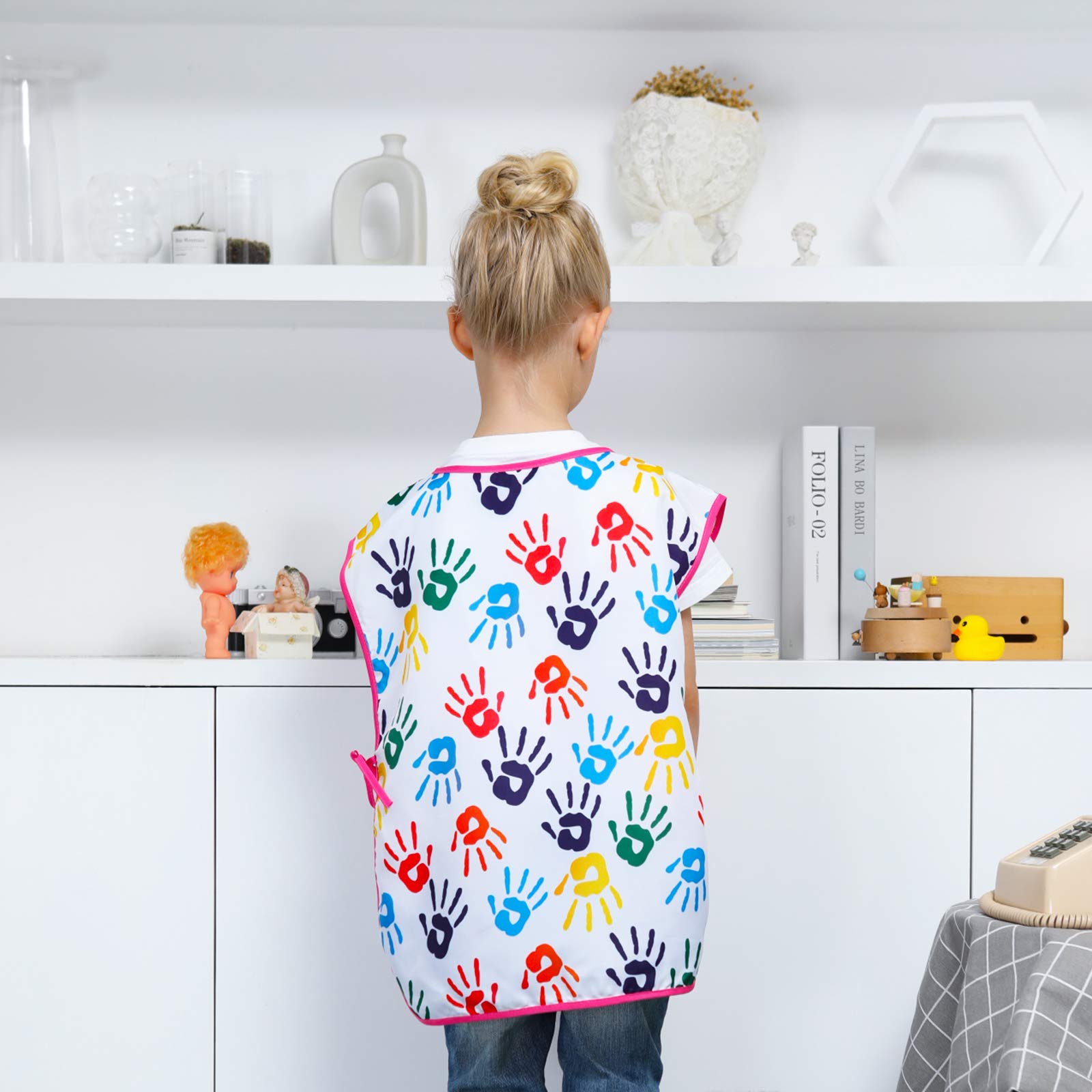 Fiodrimy Waterproof Art Smock for Toddlers and Kids – Sleeveless Painting Apron with Pockets, Ages 2-7