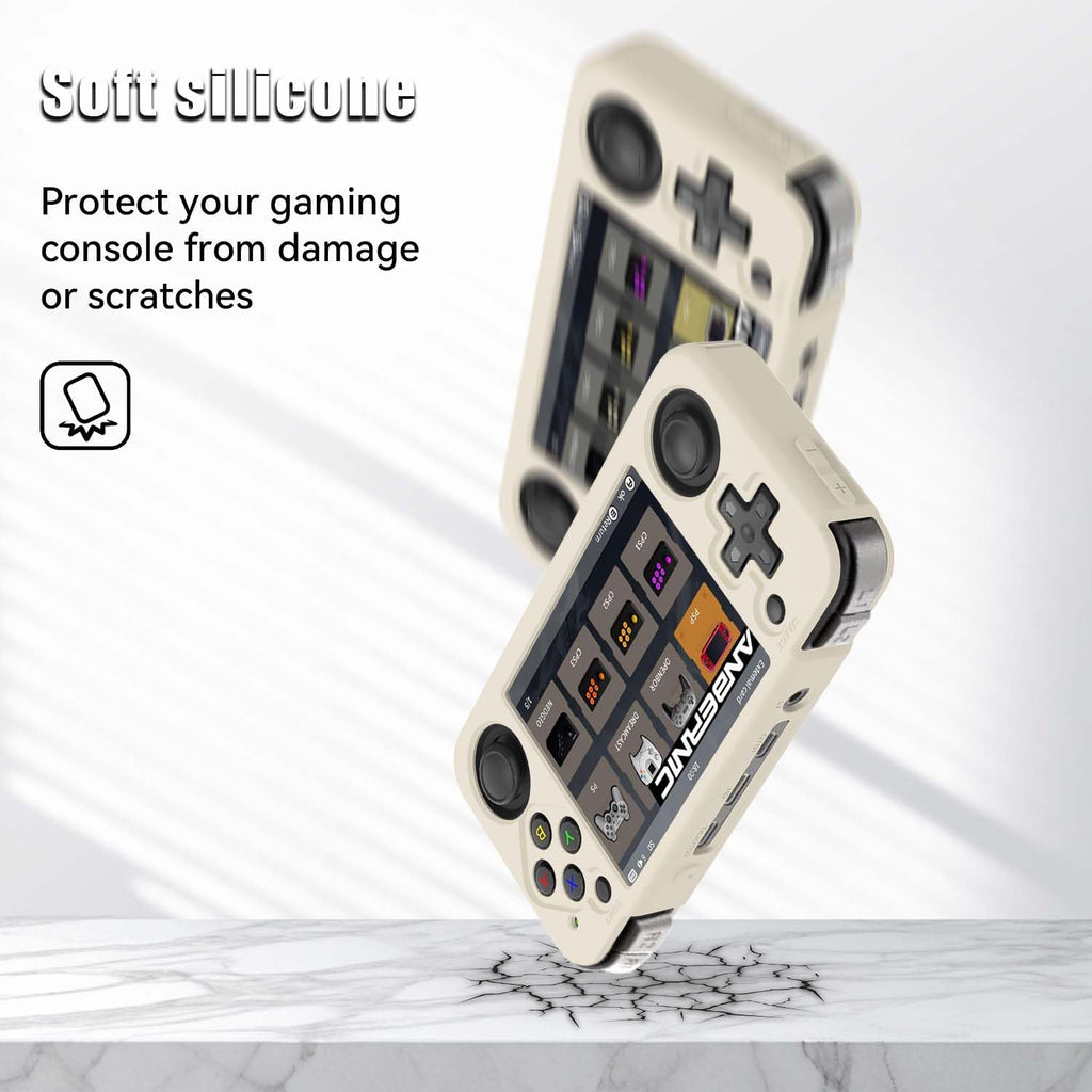 FIOPAZ Silicone Case for Anbernic RG35XX H – Off White Protective Skin with Lanyard