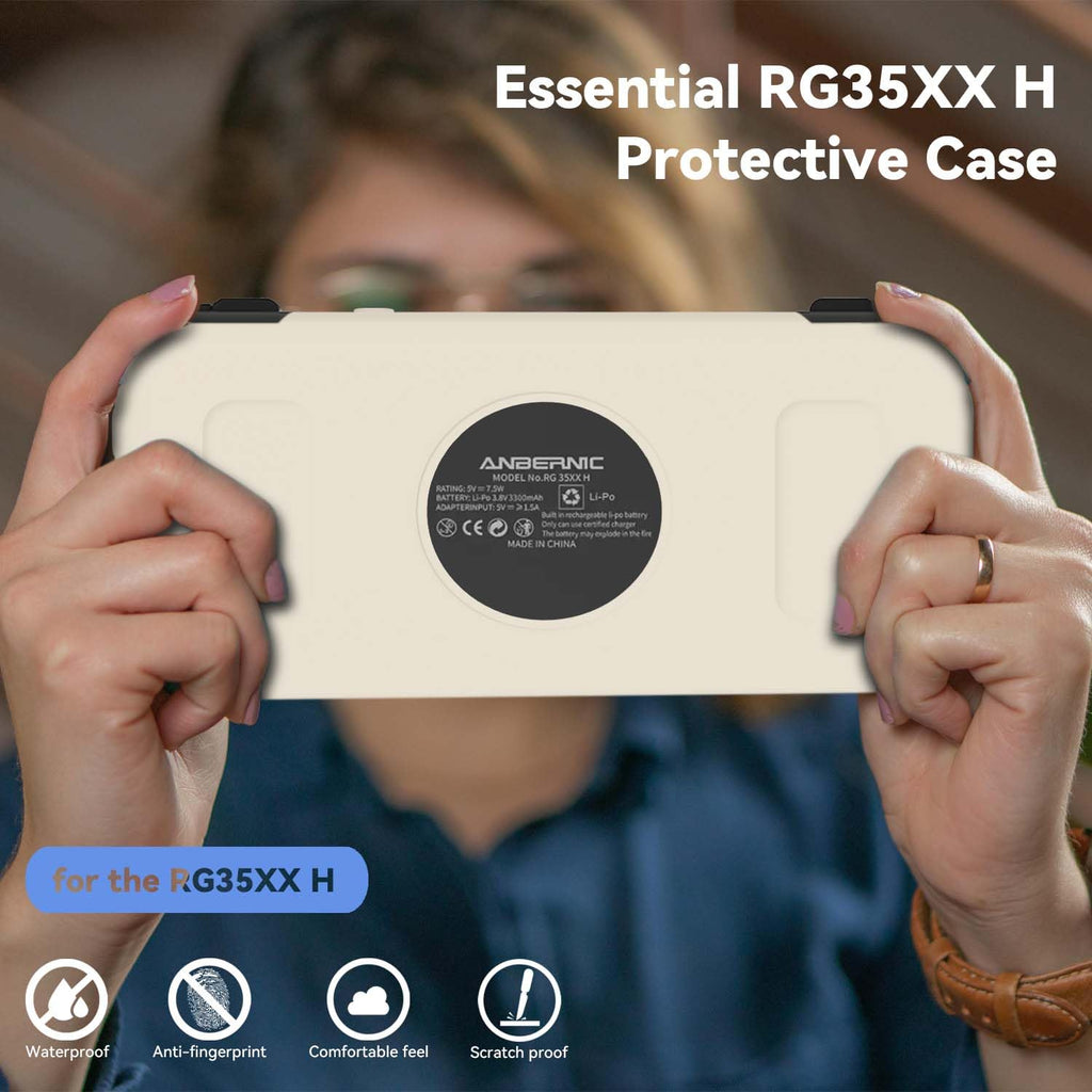 FIOPAZ Silicone Case for Anbernic RG35XX H – Off White Protective Skin with Lanyard