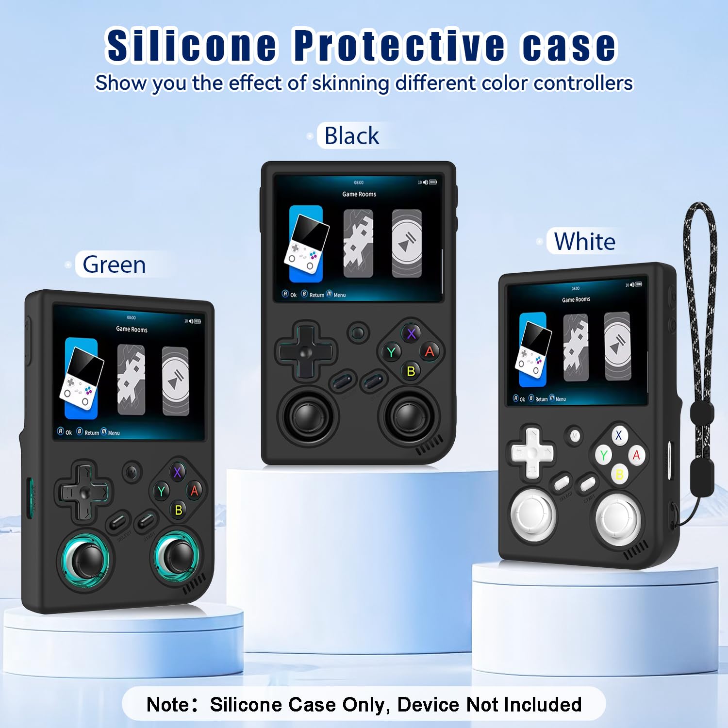 FIOPAZ Silicone Protective Case for Anbernic RG35XX Pro – Anti-Scratch, Washable Cover with Lanyard (Black)