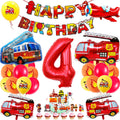 Fire Truck Party Decorations for 4 Year Old - SOIAODRAH Firefighter Birthday Balloons Set with Number 4 Foil Balloon