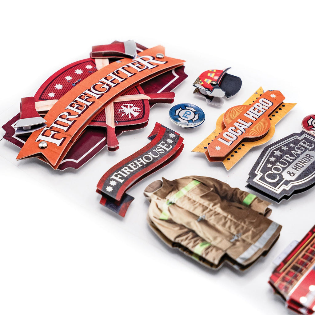 Firefighter Themed Die-Cut Sticker Sheet with Foil Accents and Foam Dimension – Paper House Productions