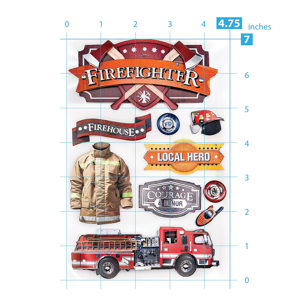 Firefighter Themed Die-Cut Sticker Sheet with Foil Accents and Foam Dimension – Paper House Productions